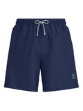 Brunello Cucinelli Logo-Patch Drawstring Swim Shorts — Navy
