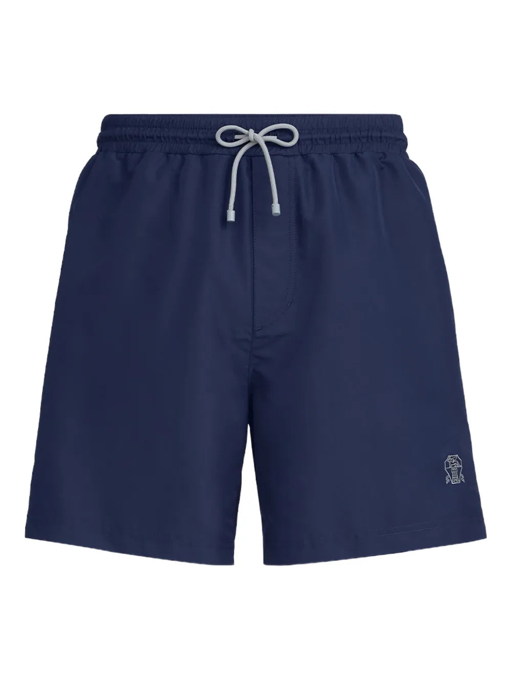 Brunello Cucinelli Logo-Patch Drawstring Swim Shorts — Navy