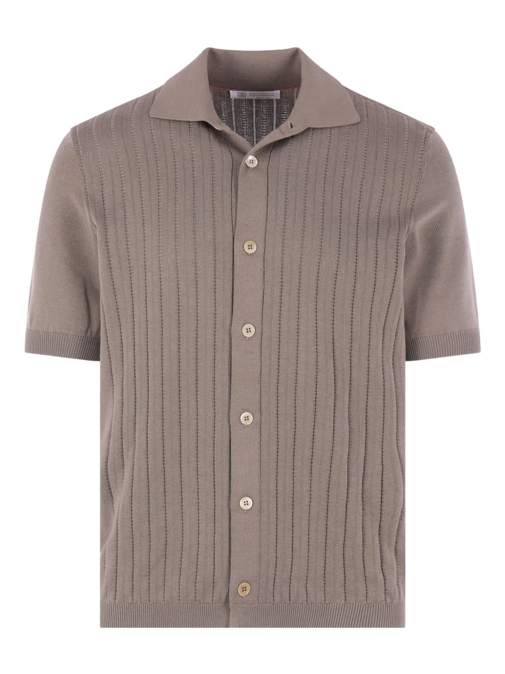 Brunello Cucinelli Ribbed Knit Shirt — Taupe