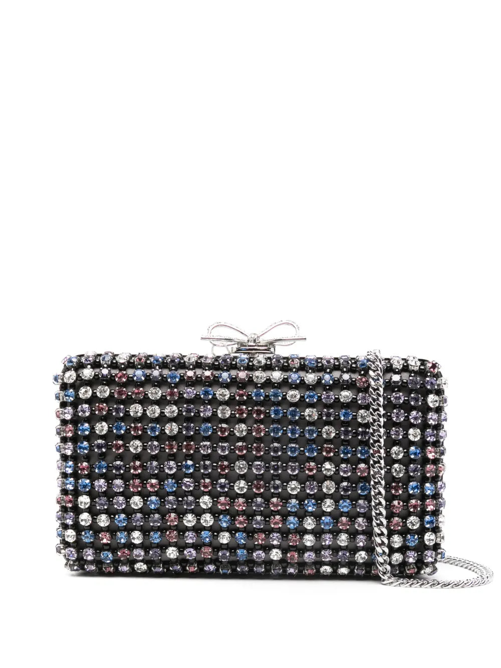 Self-Portrait Crystal-Embellished Chainmail Clutch — Black