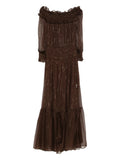 Self-Portrait Silk Georgette Maxi Dress — Brown