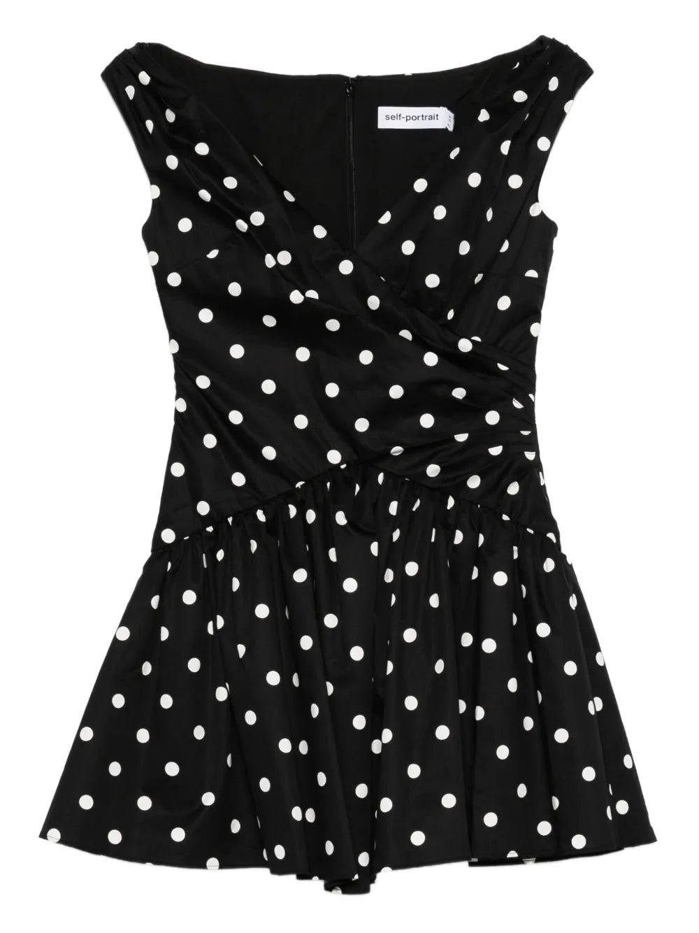 Self-Portrait Polka-Dot V-Neck Dress — Black