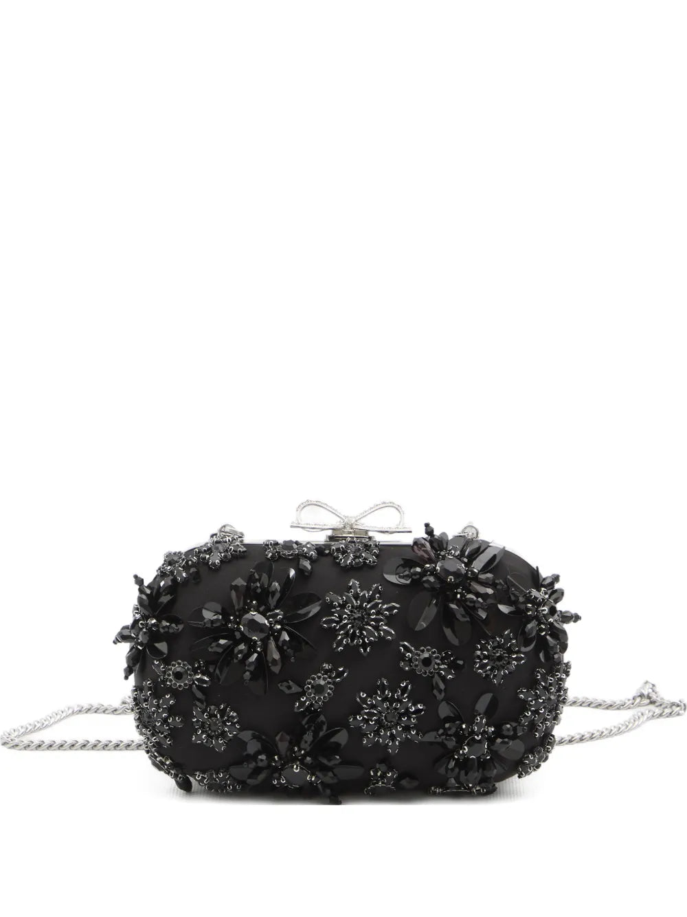 Self-Portrait Floral Crystal-Embellished Clutch — Black