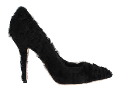 Women's Black Xiangao Lamb Fur Leather Pumps