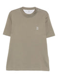Brunello Cucinelli Logo-Embroidered T-Shirt — Khaki