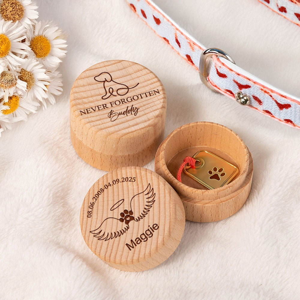 Caja de madera para recuerdos de mascotas con nombre y texto grabados Regalo conmemorativo por la pérdida de una mascota