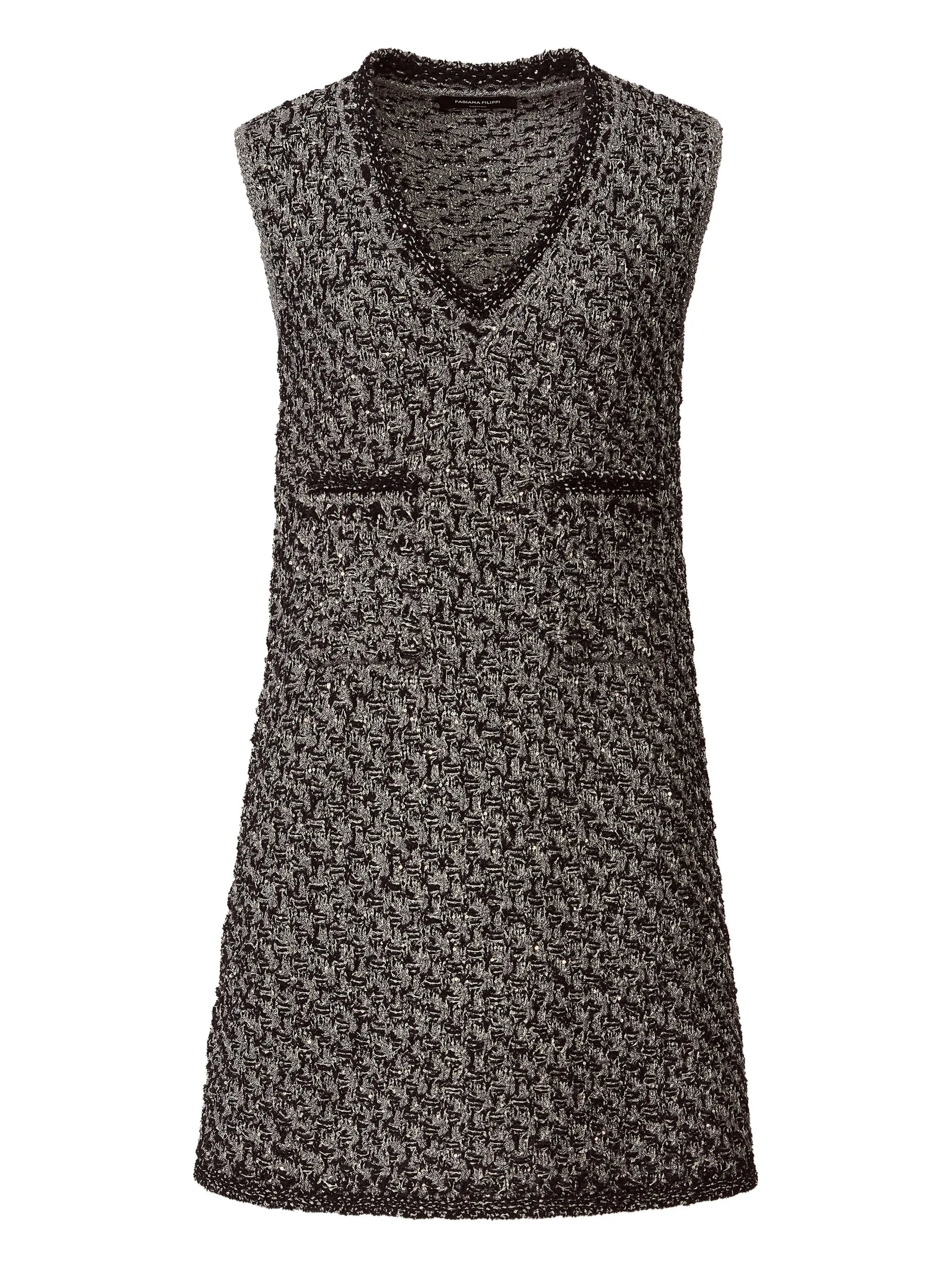 Fabiana Filippi V-Neck Textured Weave Dress — Grey
