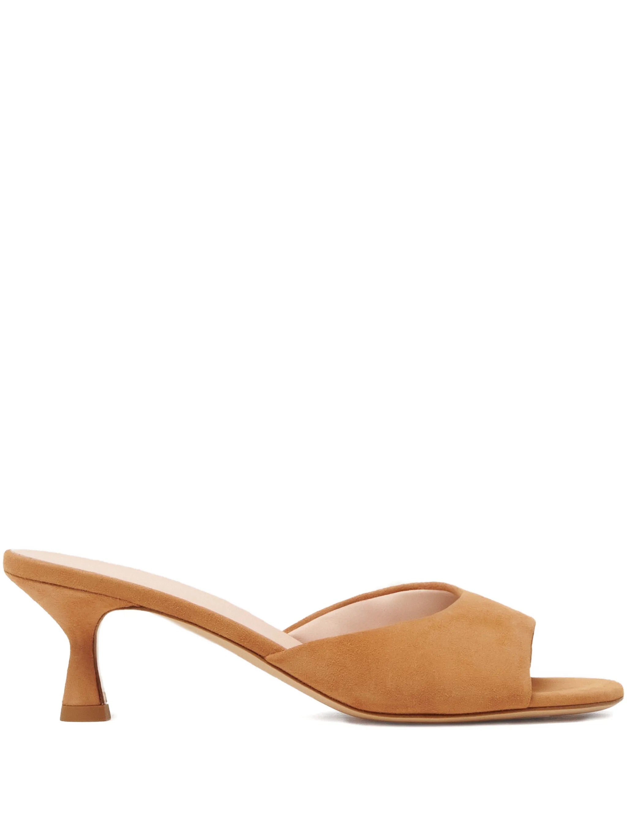 Fabiana Filippi Cut-Out Suede Heel Mule — Camel