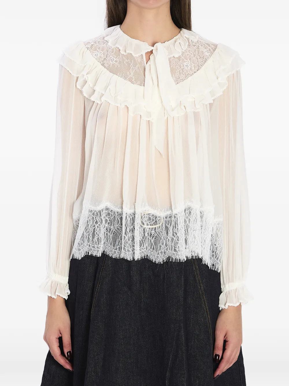 Self-Portrait Lace-Ruffled Blouse — White
