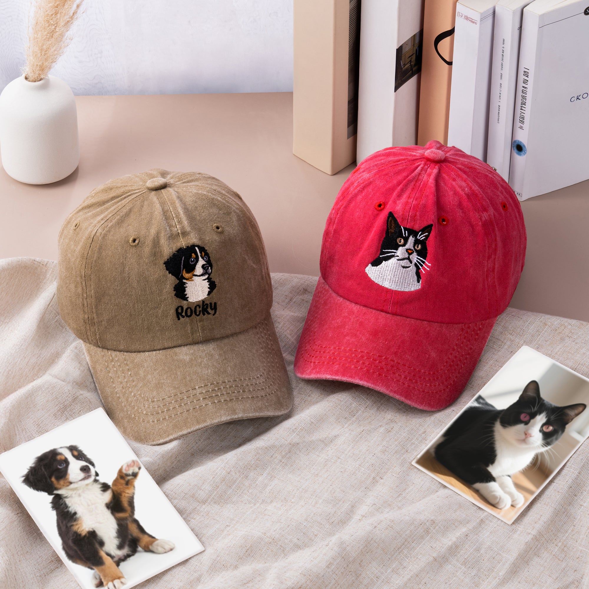 Gorra de béisbol personalizada con 1 a 2 fotos bordadas de cara de mascota y nombre regalo de cumpleaños y fiestas para amantes de las mascotas