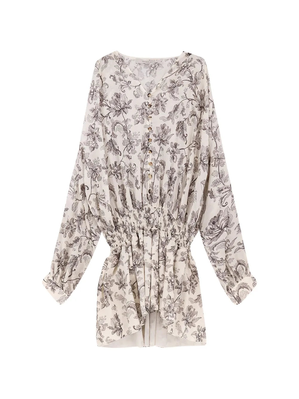 Golden Goose Floral-Print Button Dress — Beige
