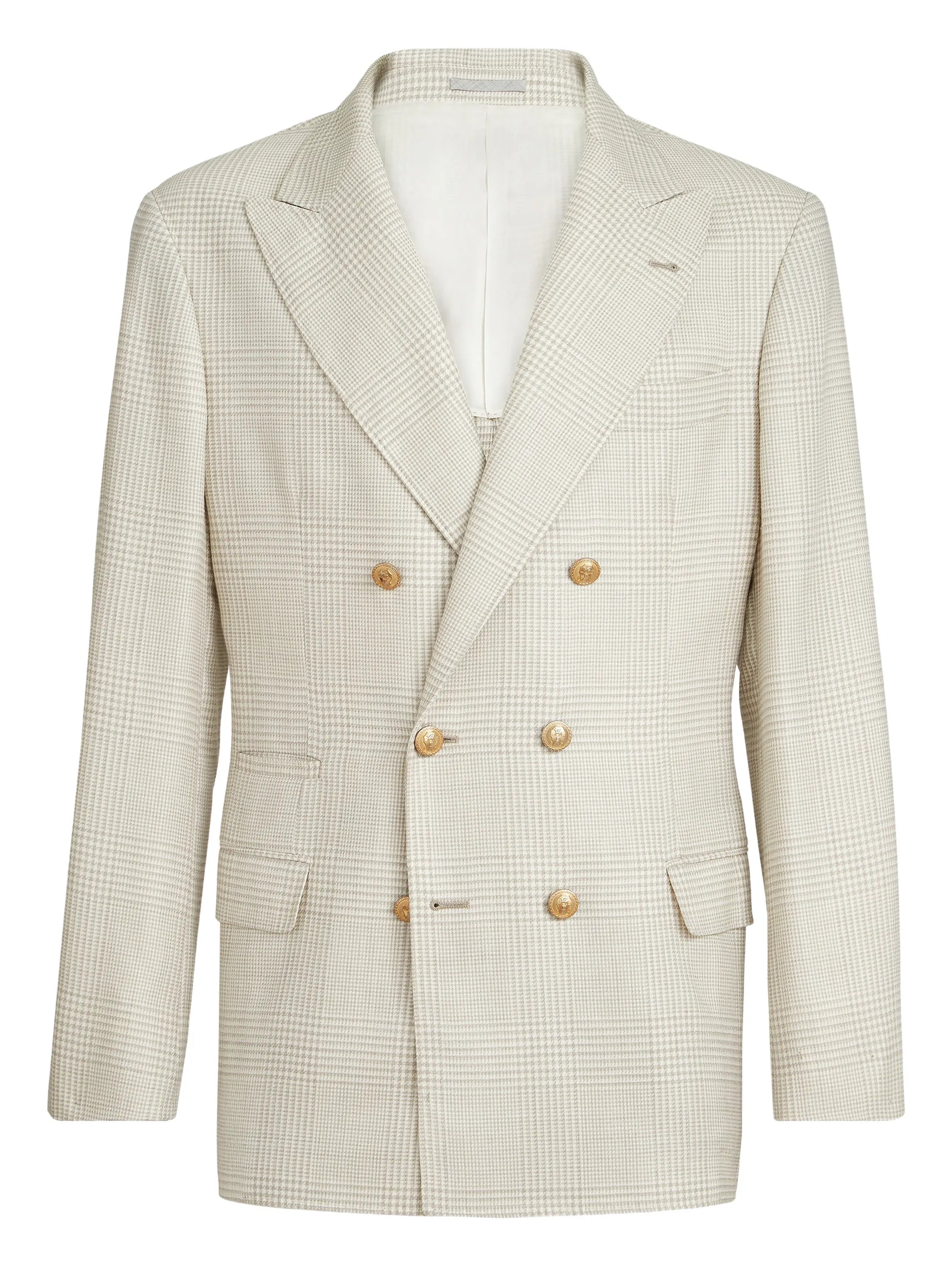 Brunello Cucinelli Prince of Wales Check Blazer — Beige