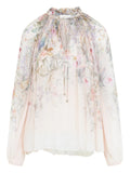 Zimmermann Ruffled Floral-Print Blouse — Cream