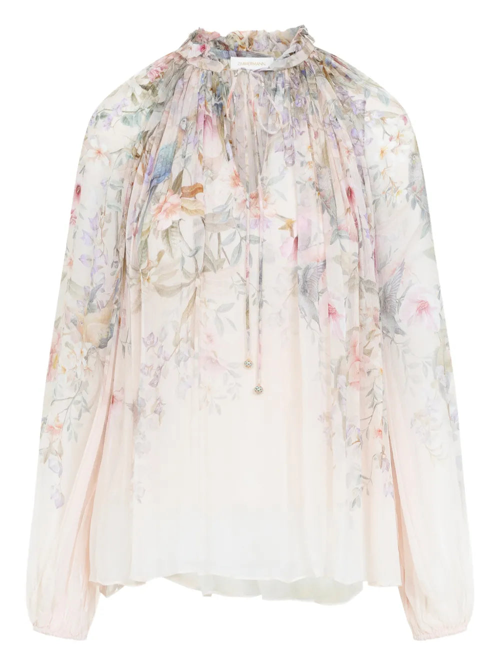 Zimmermann Ruffled Floral-Print Blouse — Cream