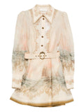 Zimmermann Buckle-Print Linen Silk Dress — Cream