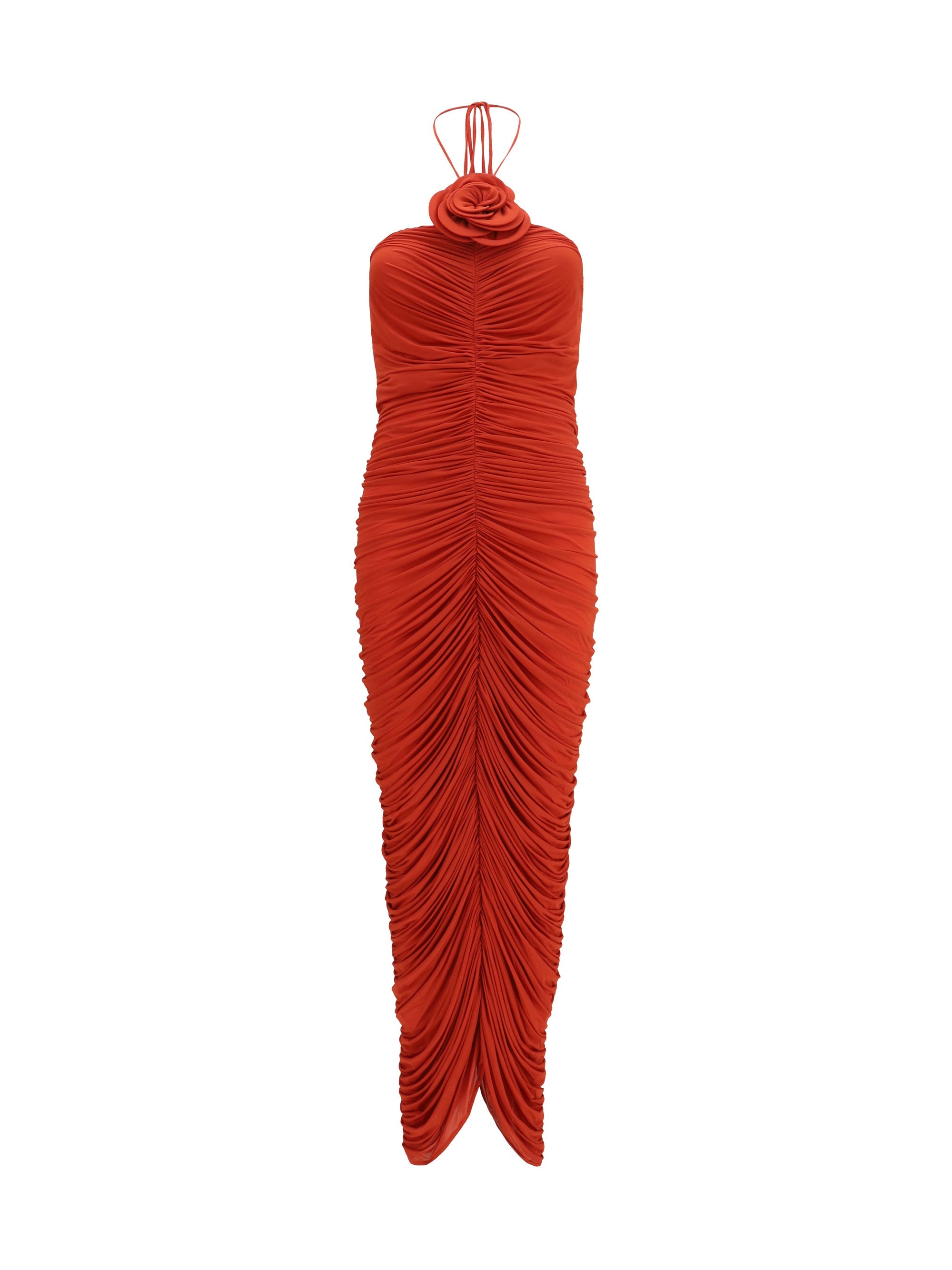 Magda Butrym Halterneck Ruched Dress — Red