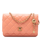 CC Quilted Lambskin Pearl Crush Wallet On Chain