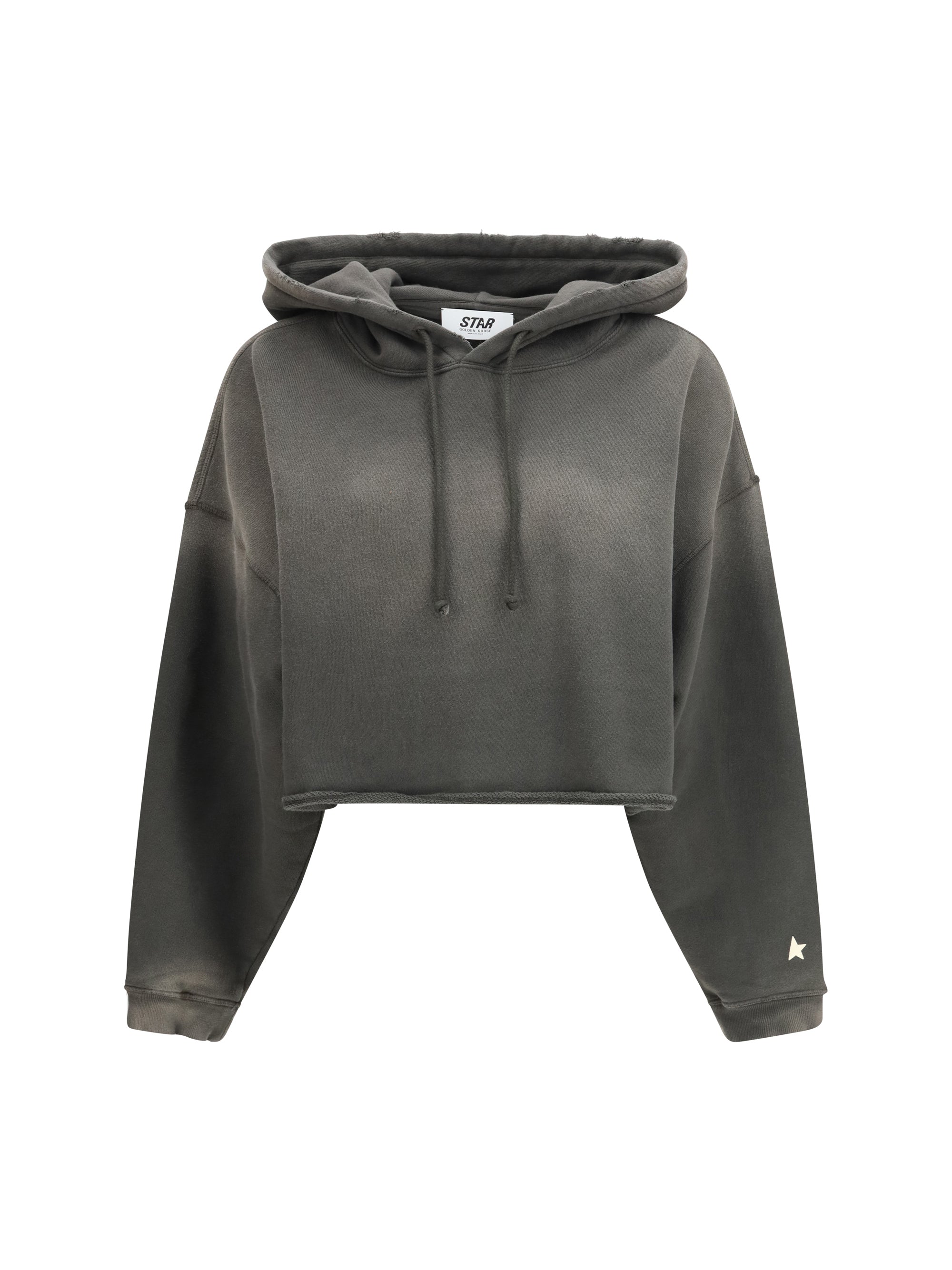 Golden Goose Cropped Cotton Hoodie — Gray
