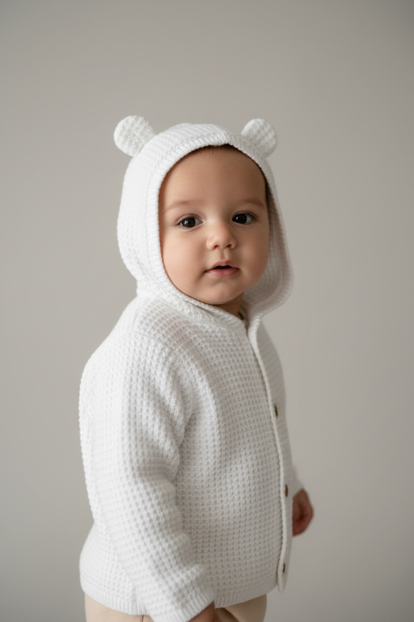 Chaqueta de punto con capucha, diseño oso