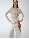 Perry Moonlight fashionable cotton and linen beaded fancy yarn waisted bell sleeves round neck cardigan knitted top