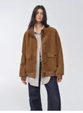 Spring Whisper Vintage imported suede sheepskin leather ribbed patchwork jacket
