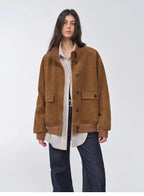 Spring Whisper Vintage imported suede sheepskin leather ribbed patchwork jacket