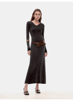 Kalle Morning fashionable fermented washed distressed raw edge V-neck waist dress for women