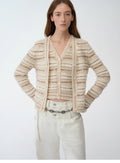 Nice Weekend striped mixed woven V-neck early spring layered knitted cardigan top/vest