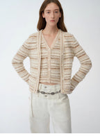 Nice Weekend striped mixed woven V-neck early spring layered knitted cardigan top/vest