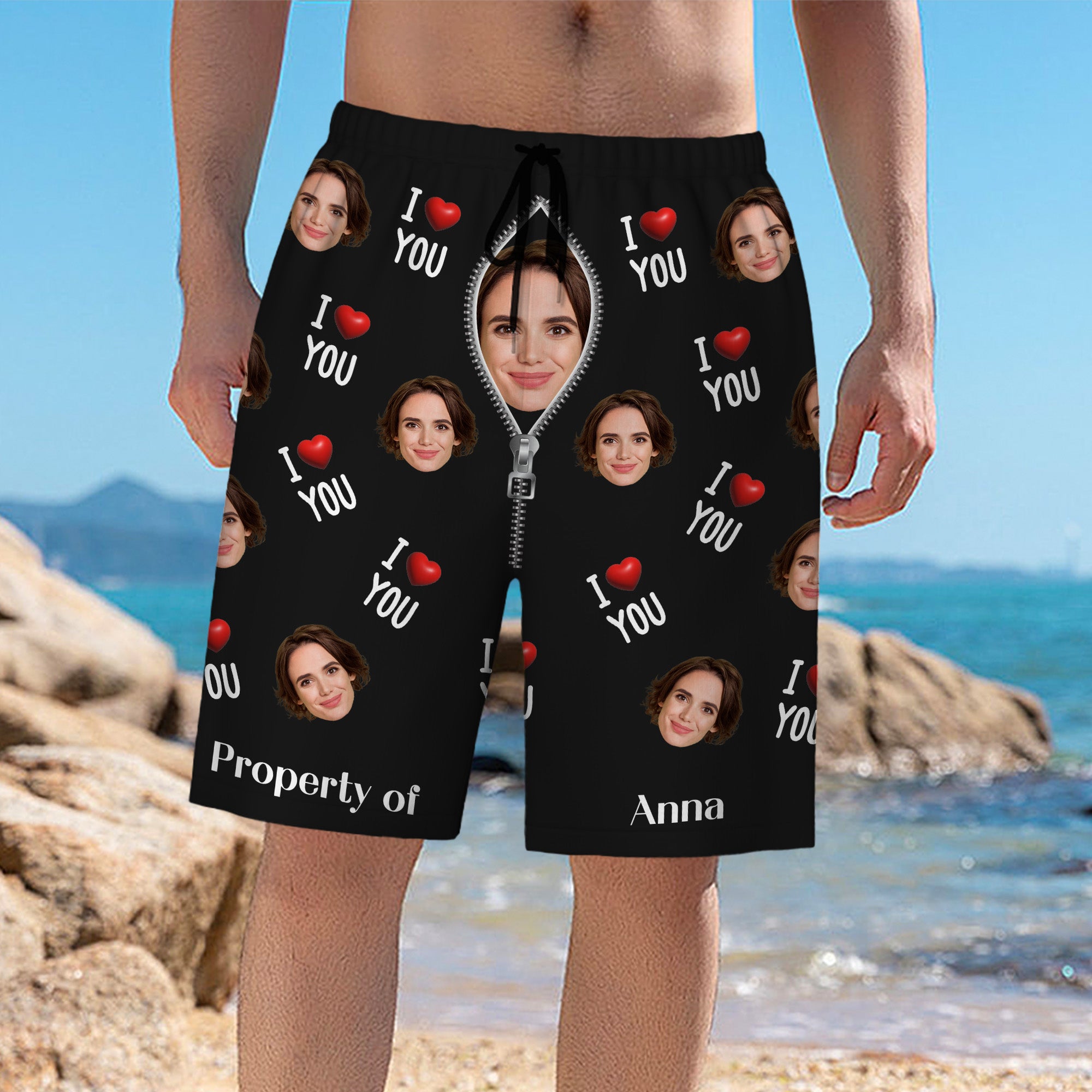 Personalizada Propiedad de XX Cara Foto Hombres Bañador con Nombre y Malla Breve Cumpleaños Aniversario Regalo para Marido Novio
