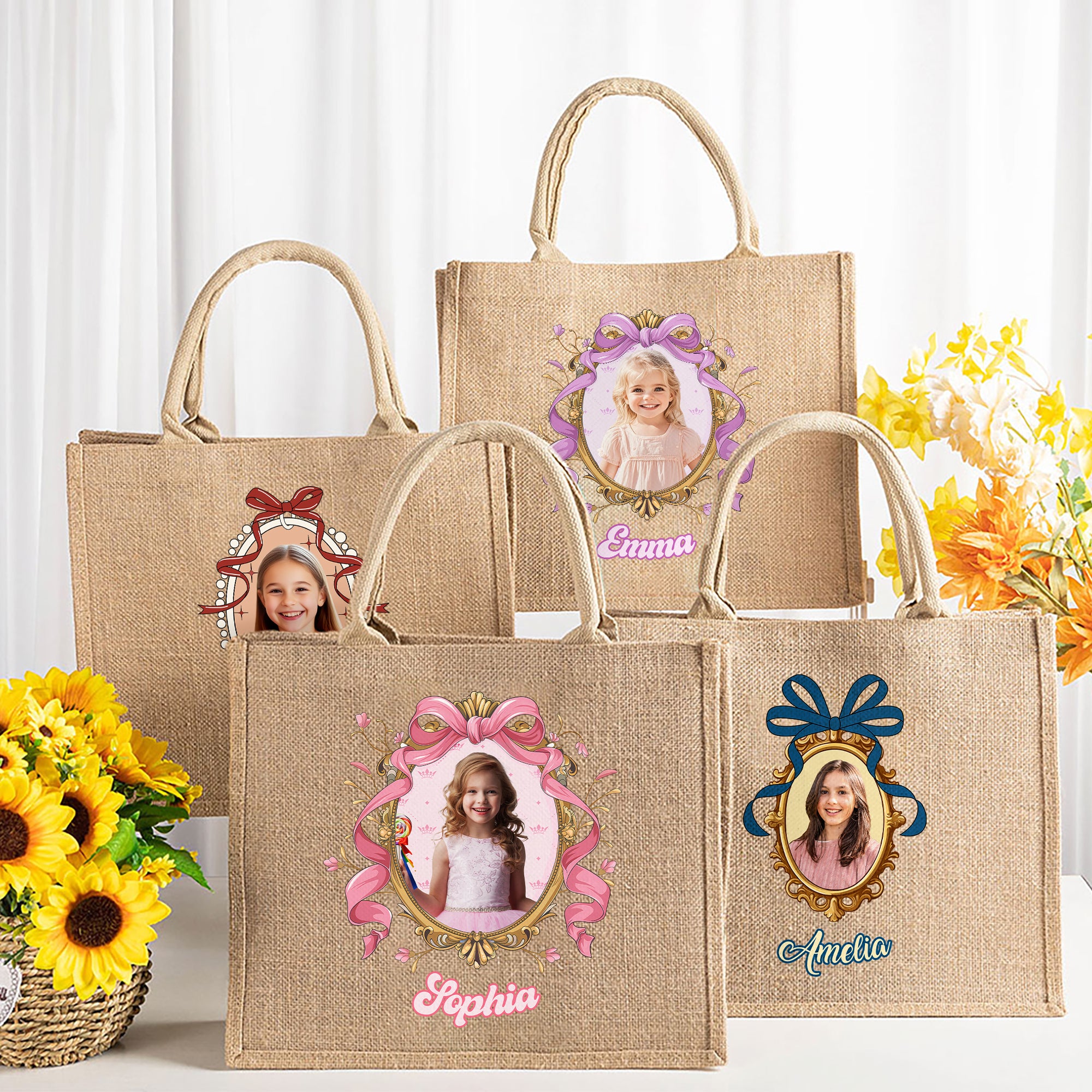 Personalizado Princesa Marco de Fotos Bolsa de Yute con Nombre y Foto Vacaciones en la Playa Regalo de Viaje Diario para Mujeres Niñas
