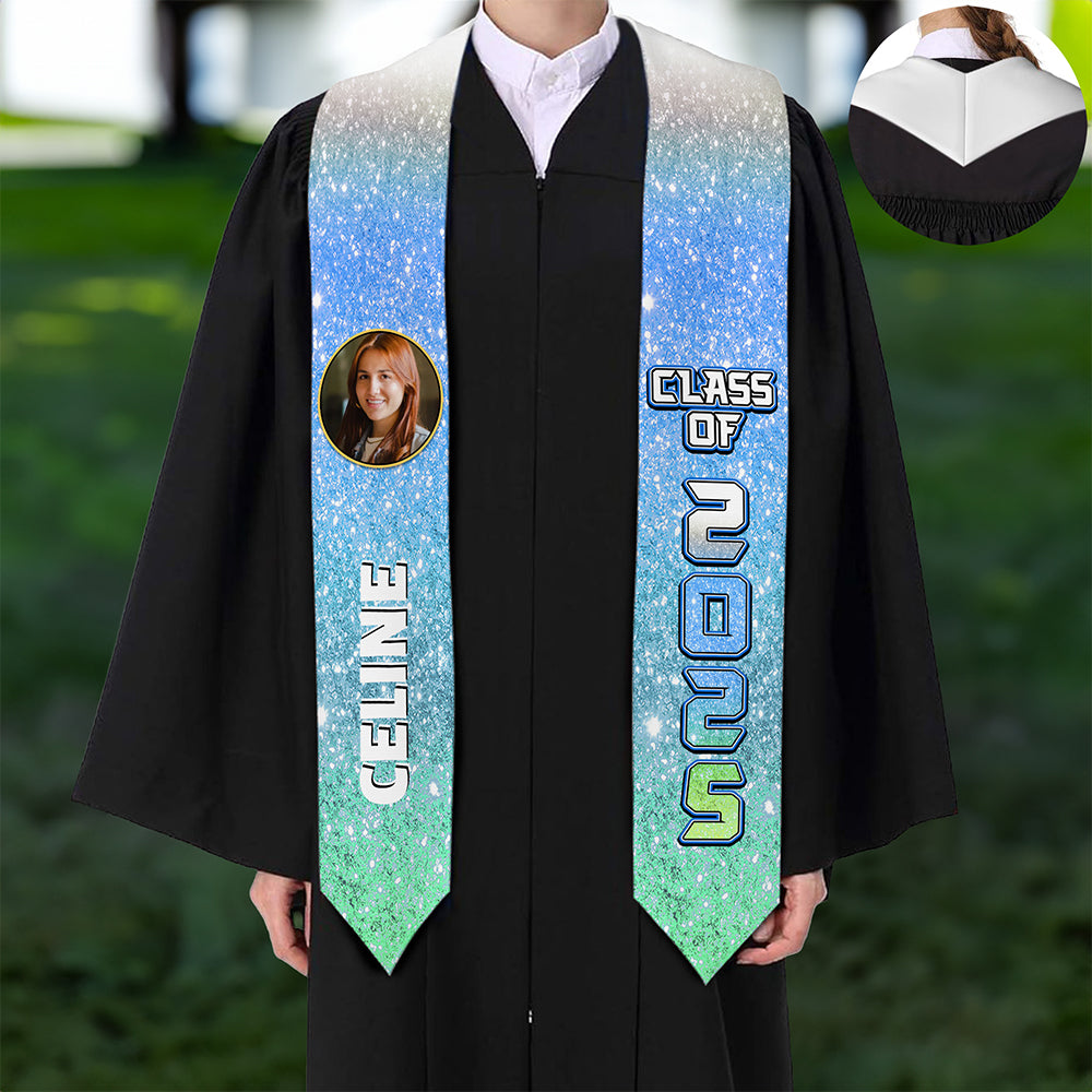 Fajín de graduación personalizado con purpurina multicolor de la promoción de 2025 con foto y nombre Regalo de recuerdo de graduación para los compañeros de promoción de los graduados