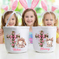 Cesta de Pascua de lona de gran capacidad personalizada con el nombre del conejito rezando en cruz Regalo de Pascua para niños y niñas