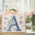 Personalizada Mariposa Floral Inicial Grande Bolsa de Yute con Nombre Accesorios de Viaje Fiesta de Boda Regalo de Cumpleaños para Damas de Honor