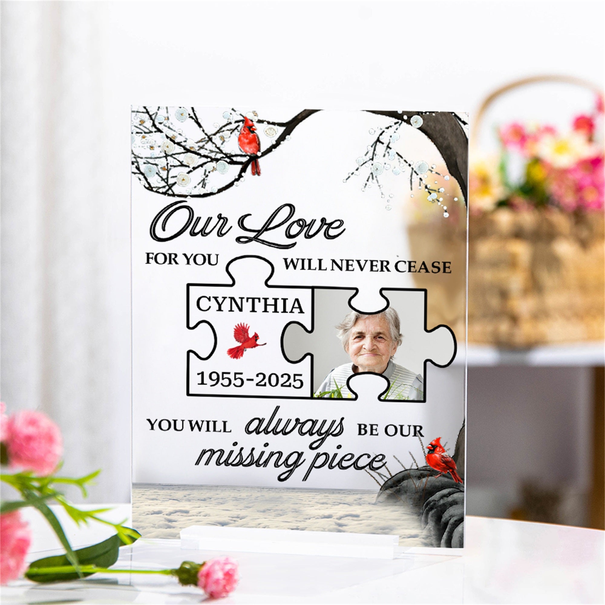 Personalizada Mi/Nuestro amor por ti nunca cesará Placa acrílica transparente con foto Nombre Año y base Regalo conmemorativo para amigos Familia