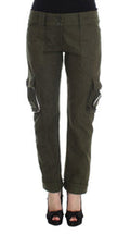 Women's Green Wool Blend Loose Fit Cargo Pants Cotton