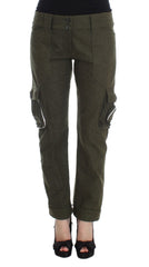 Women's Green Wool Blend Loose Fit Cargo Pants Cotton