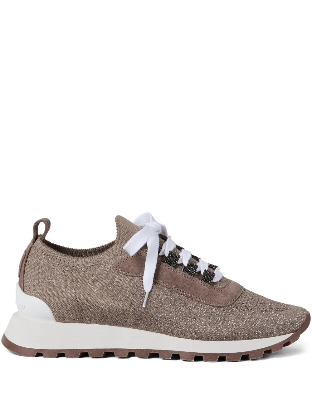 Brunello Cucinelli Knit and Suede Sneaker — taupe