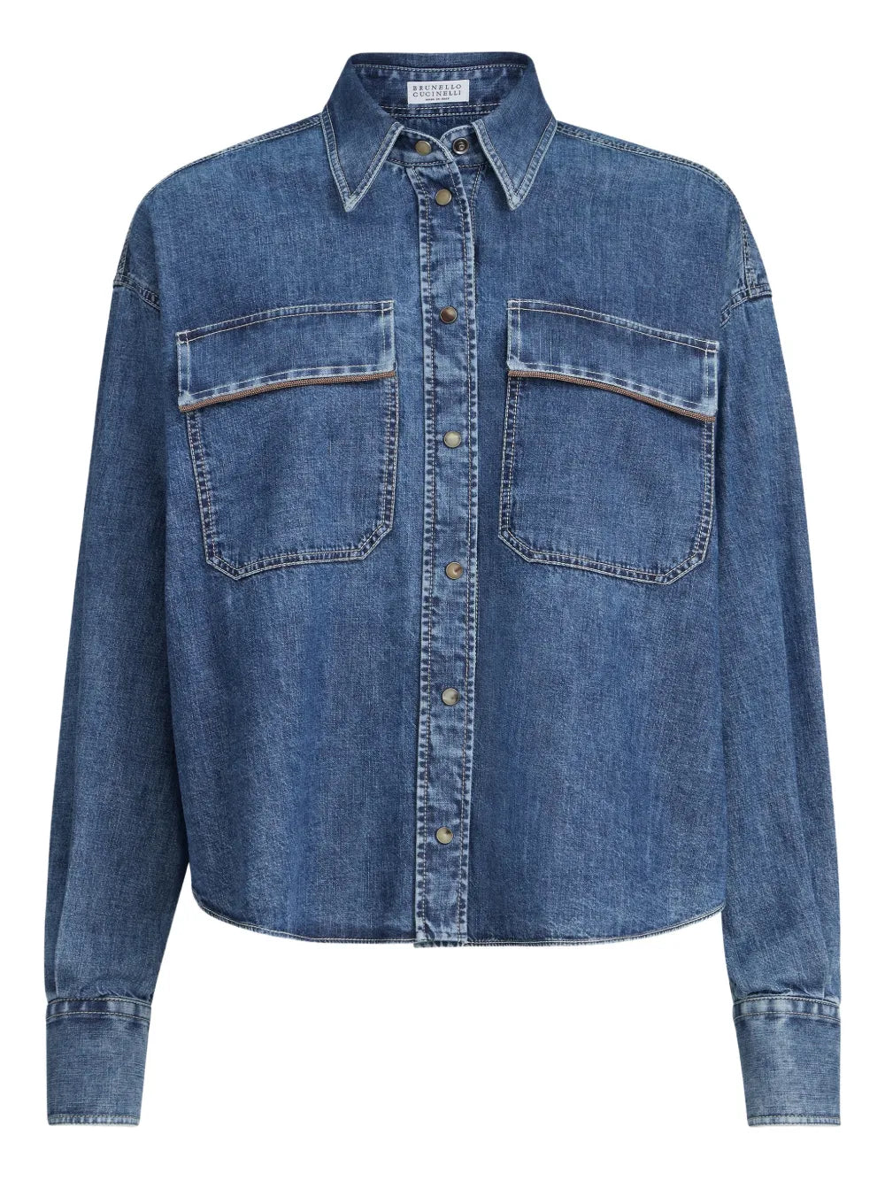 Brunello Cucinelli Flap-Pocket Denim Overshirt — Blue