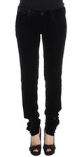 Women's Black Viscose Blend Velvet Slim Fit Pants