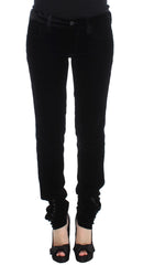 Women's Black Viscose Blend Velvet Slim Fit Pants