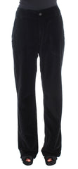 Women's Black Velvet Cotton Straight Legs Pants