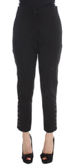 Women's Black Cotton Blend Capri Cropped Pants