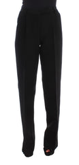 Women's Black Striped Cotton Blend Wide Legs Pants