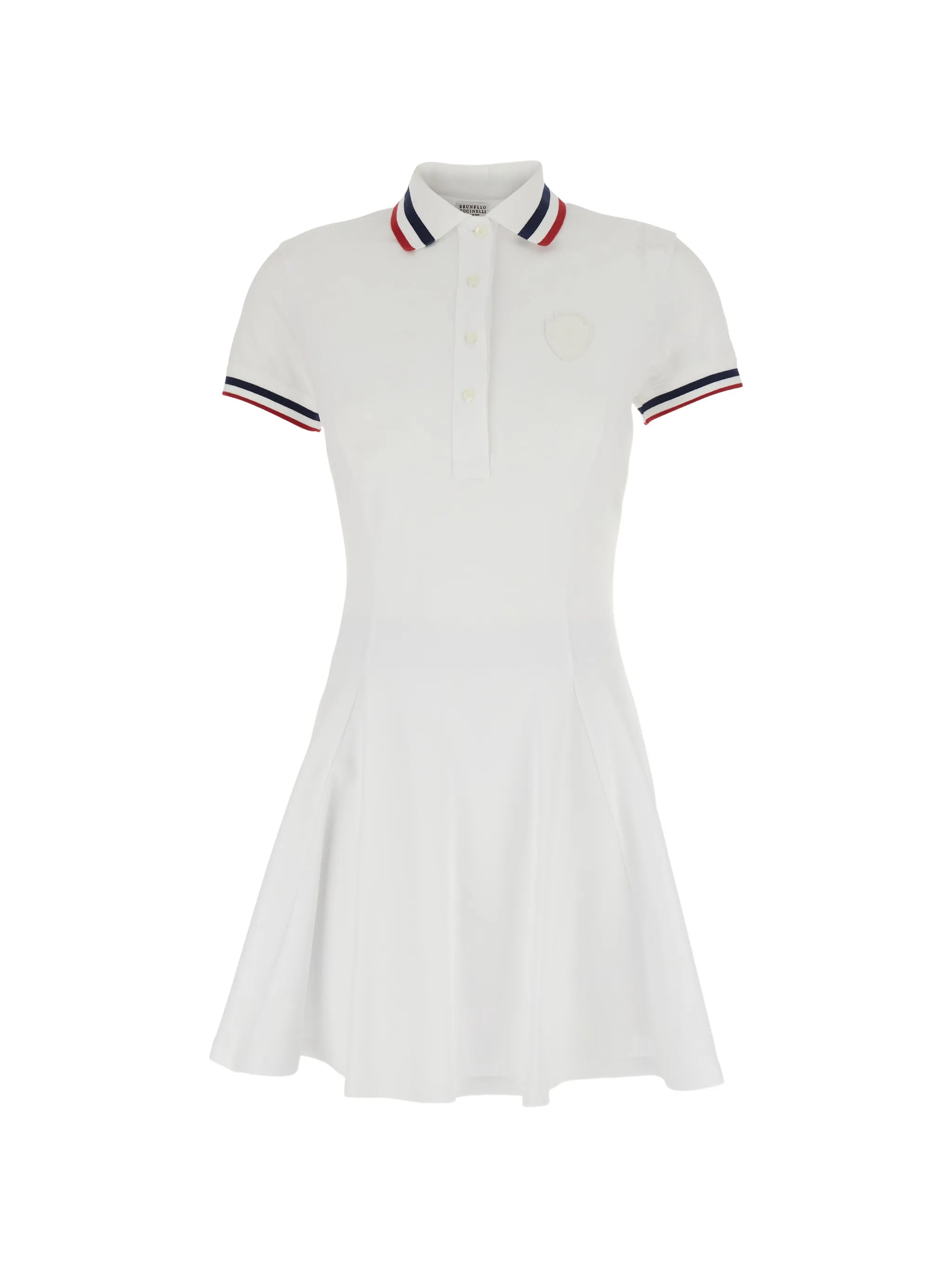 Brunello Cucinelli Striped-Trim A-Line Mini Dress — White