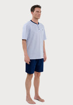 Pijama Hombre Corto Tapeta Algodón Punto Estampado - Azul 3310_39