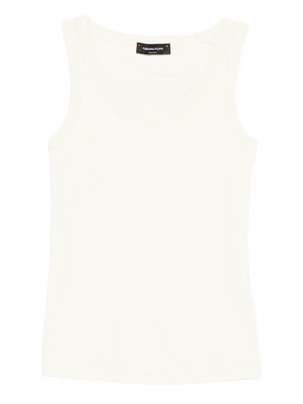 Fabiana Filippi Scoop-Neck Ribbed Cotton Tank Top — Off-White