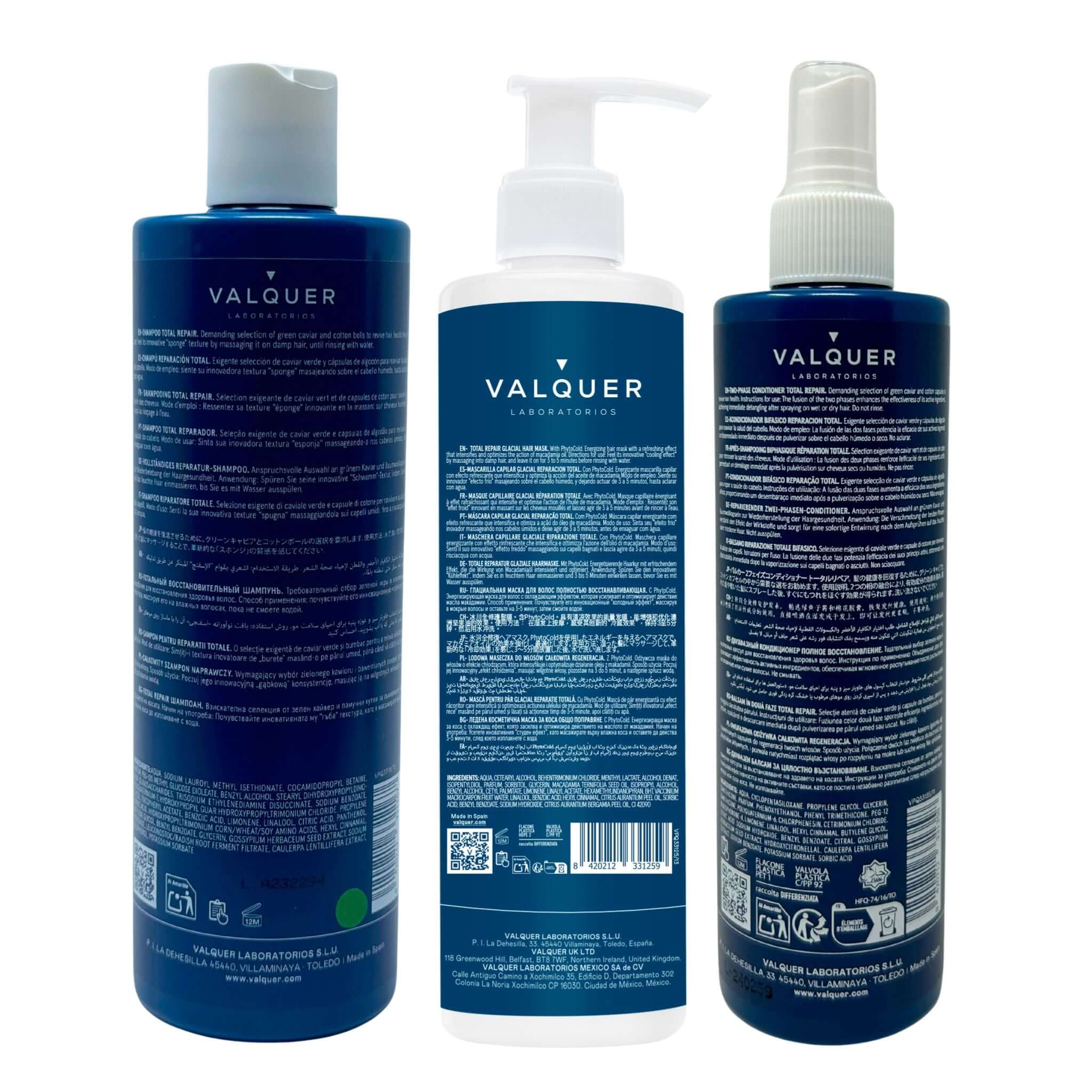 Pack Total Repair para Cabellos Dañados - Champú, Mascarilla y Acondicionador Bifásico - 975 ml
