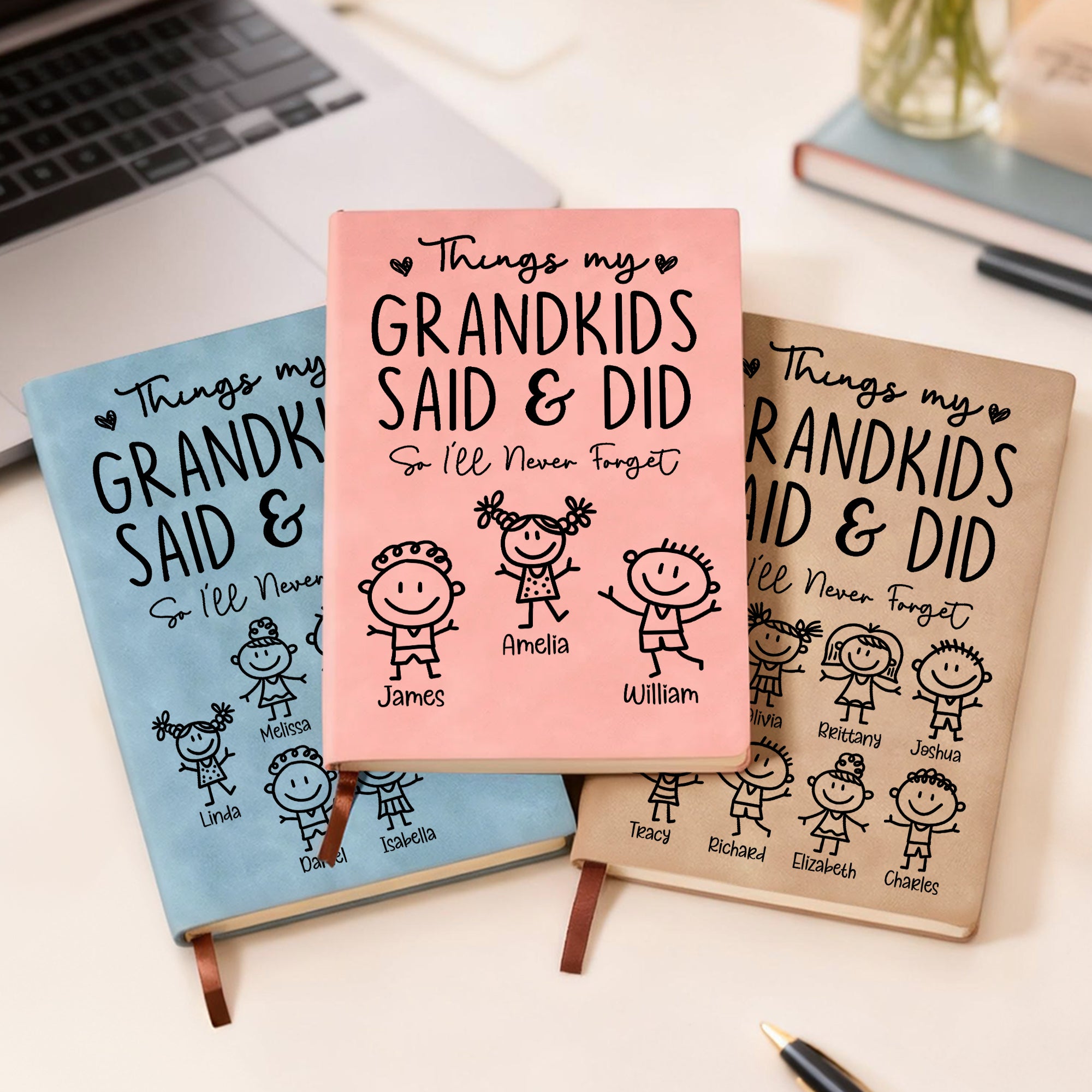 Cuaderno A5 de cuero personalizado con nombres de personajes de dibujos animados de líneas lindas para el Día de la Madre Regalo de cumpleaños para la abuela Mamá