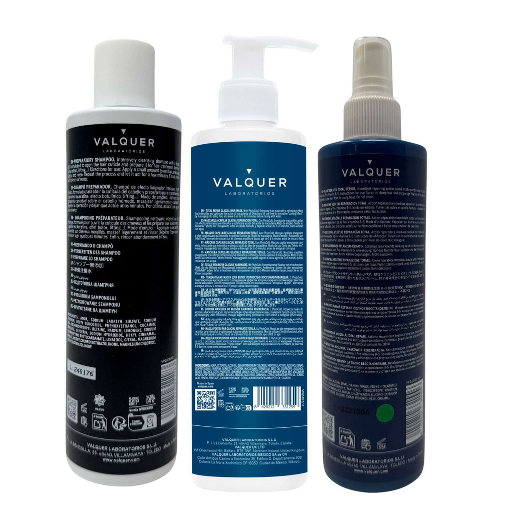 Pack cold keratin Champú preparador + Keratina + Ice Hair Mask Total Repair - 900 ml
